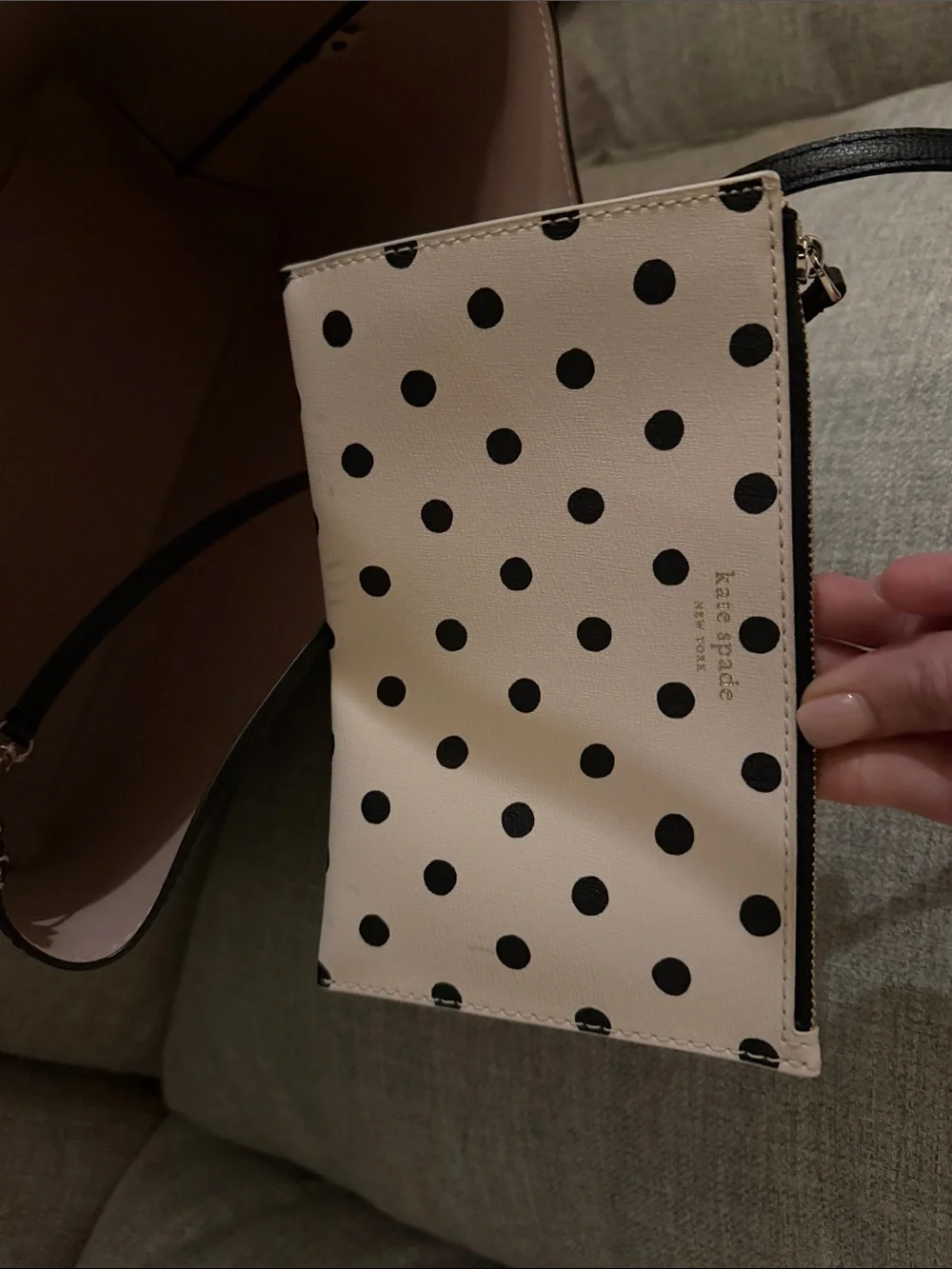 kate spade Black Tote with Light Pink Polka Dot Pouch